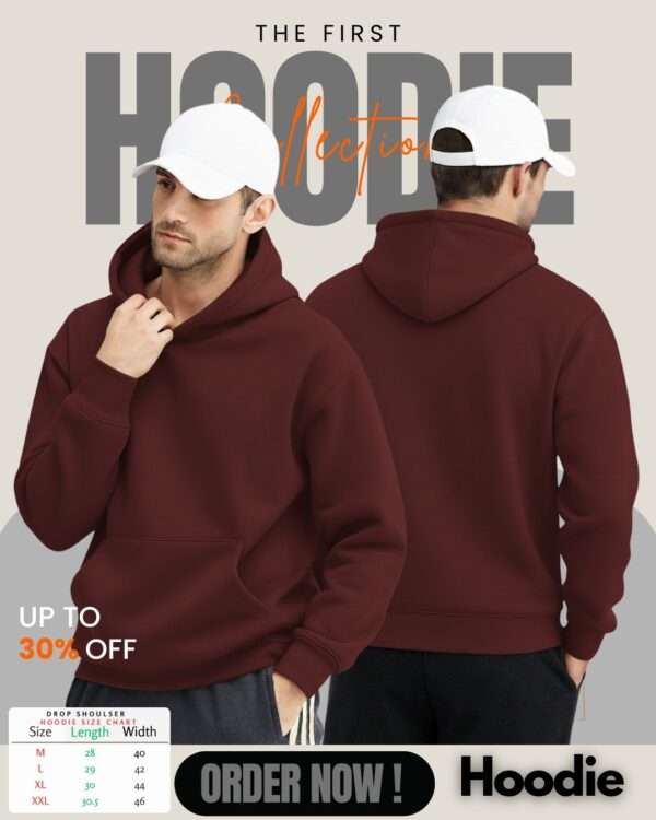 Mens Drop Shoulder Hoodie (Maroon)