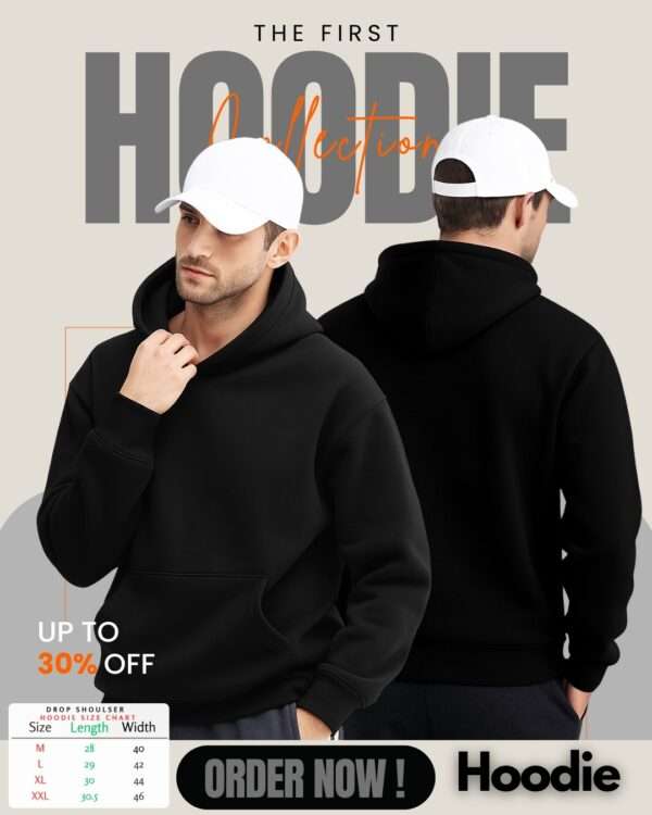 Mens Drop Shoulder Hoodie ( Black)